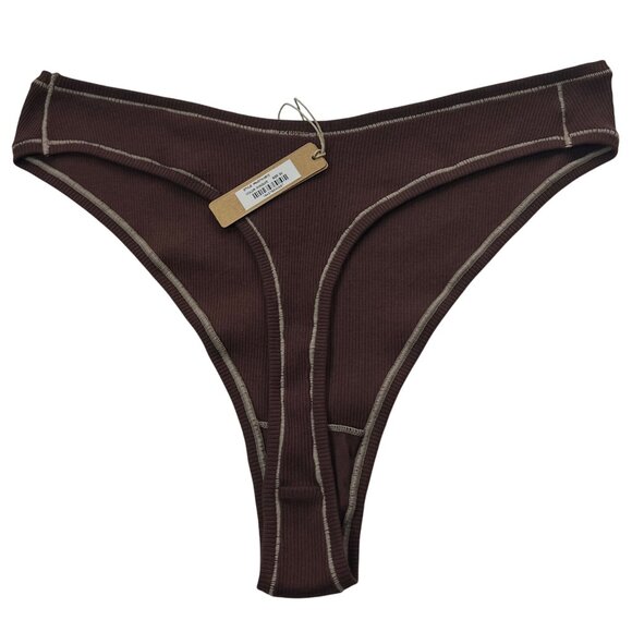 SKIMS Cotton Rib Dipped Thong Lot of 2 Umber Chocolate 3X - Picture 6 of 12